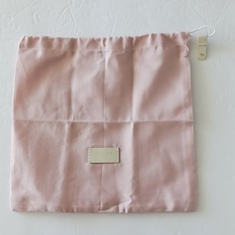 Radley London Pink Dust Bag Drawstring White Tab Embossed Dog 12in x 11.5in
